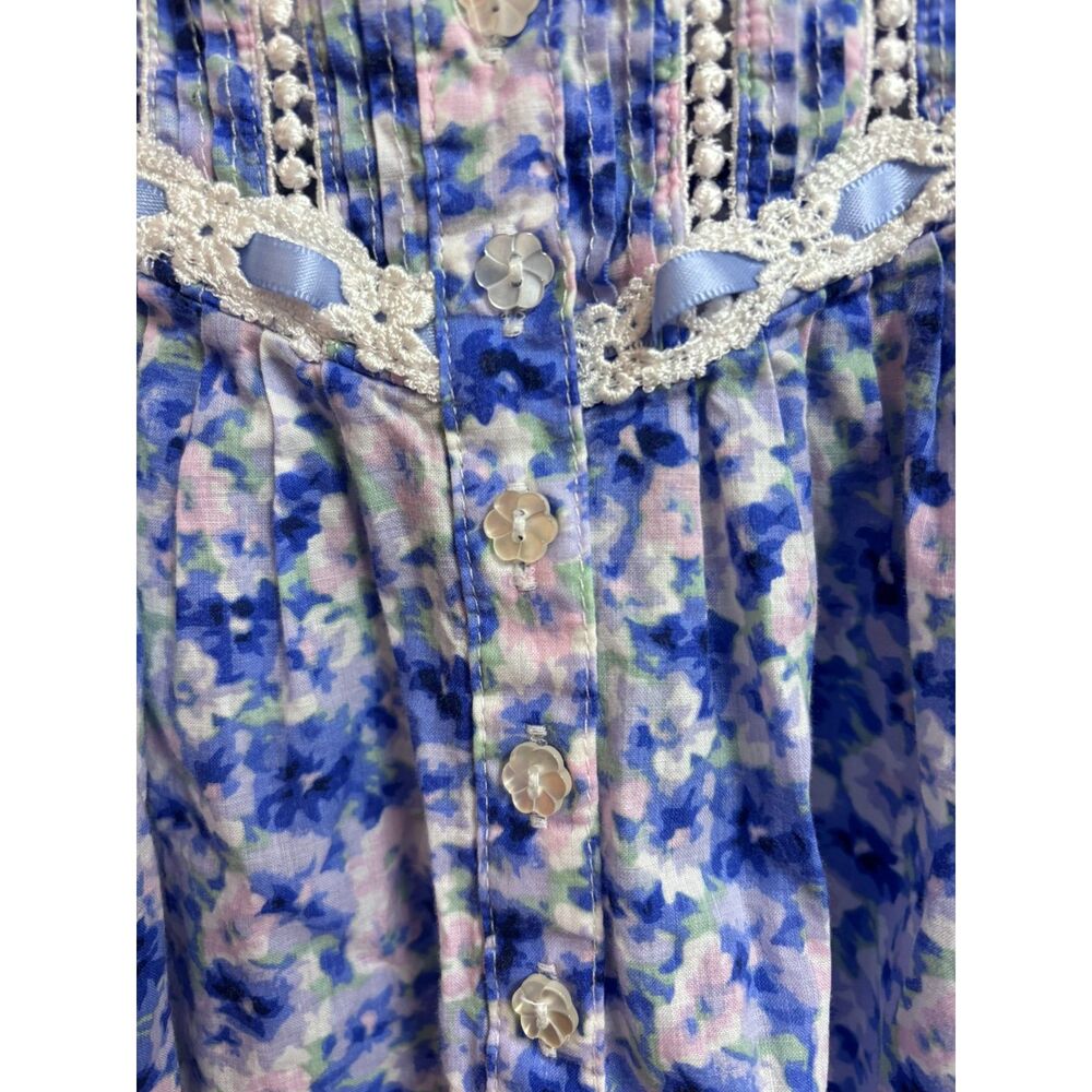 Eileen West Floral Cotton Nightgown Prairie Cottagecore Pintuck Lace Maxi Gown S - Picture 3 of 9